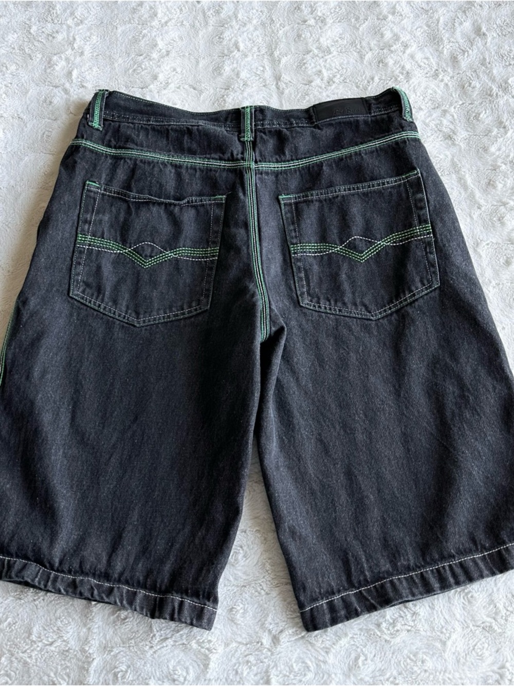 Vintage Reboot Denim Shorts Jorts Mens 35 *Tag 38 Black Embroidered Baggy Skater